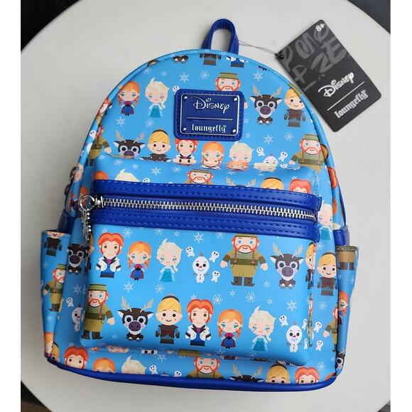 Loungefly Disney Frozen Chibi Mini Backpack Elsa Anna Olaf Bag AOP Vegan Leather - Picture 3 of 13